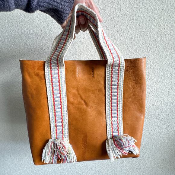 Madewell Leather Mini Transport Tote Woven Handles Tan (No Strap) - Picture 4 of 13